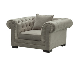 Chesterfield Klasszikus Bársony Fotel Világosszürke 118x96x77cm