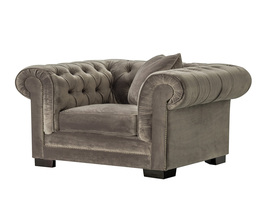 Chesterfield Klasszikus Bársony Fotel Szürke 118x96x77cm