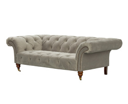 Chesterfield Glamour bársony kanapé, világosszürke, 2 személyes
