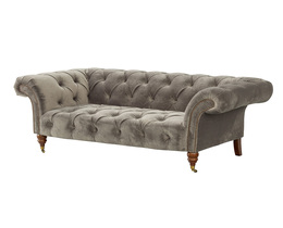 Chesterfield Glamour bársony kanapé, szürke, 2 személyes